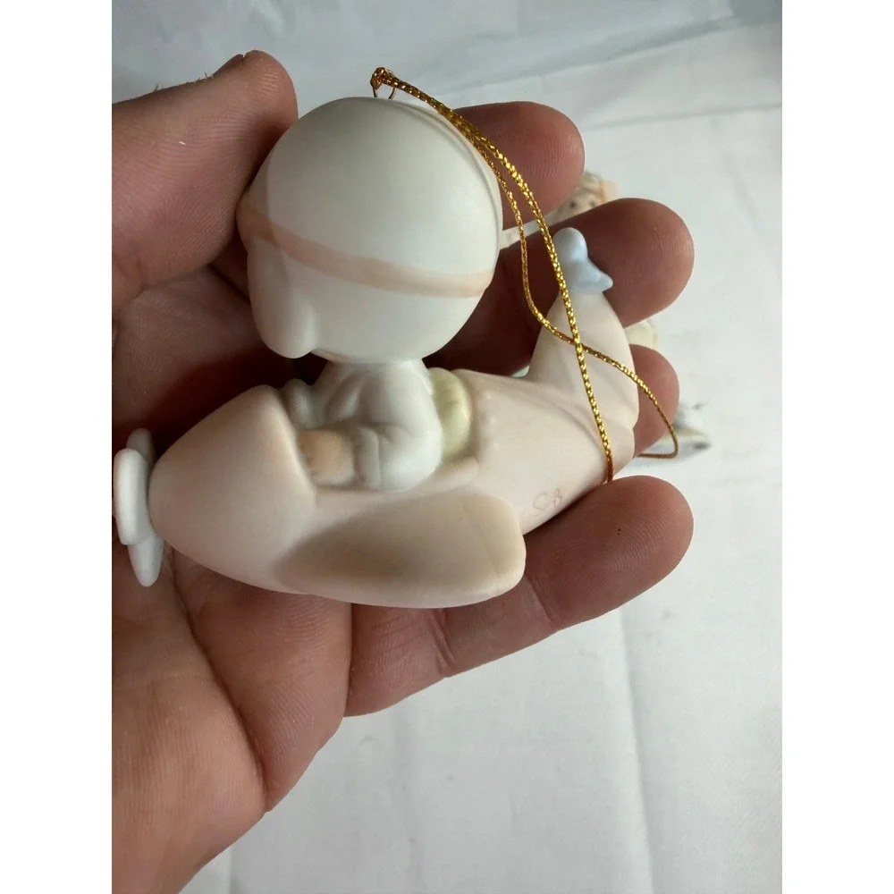 Precious Moments Christmas Ornament Lot of 6 Vintage Porcelain Figurines w Boxes